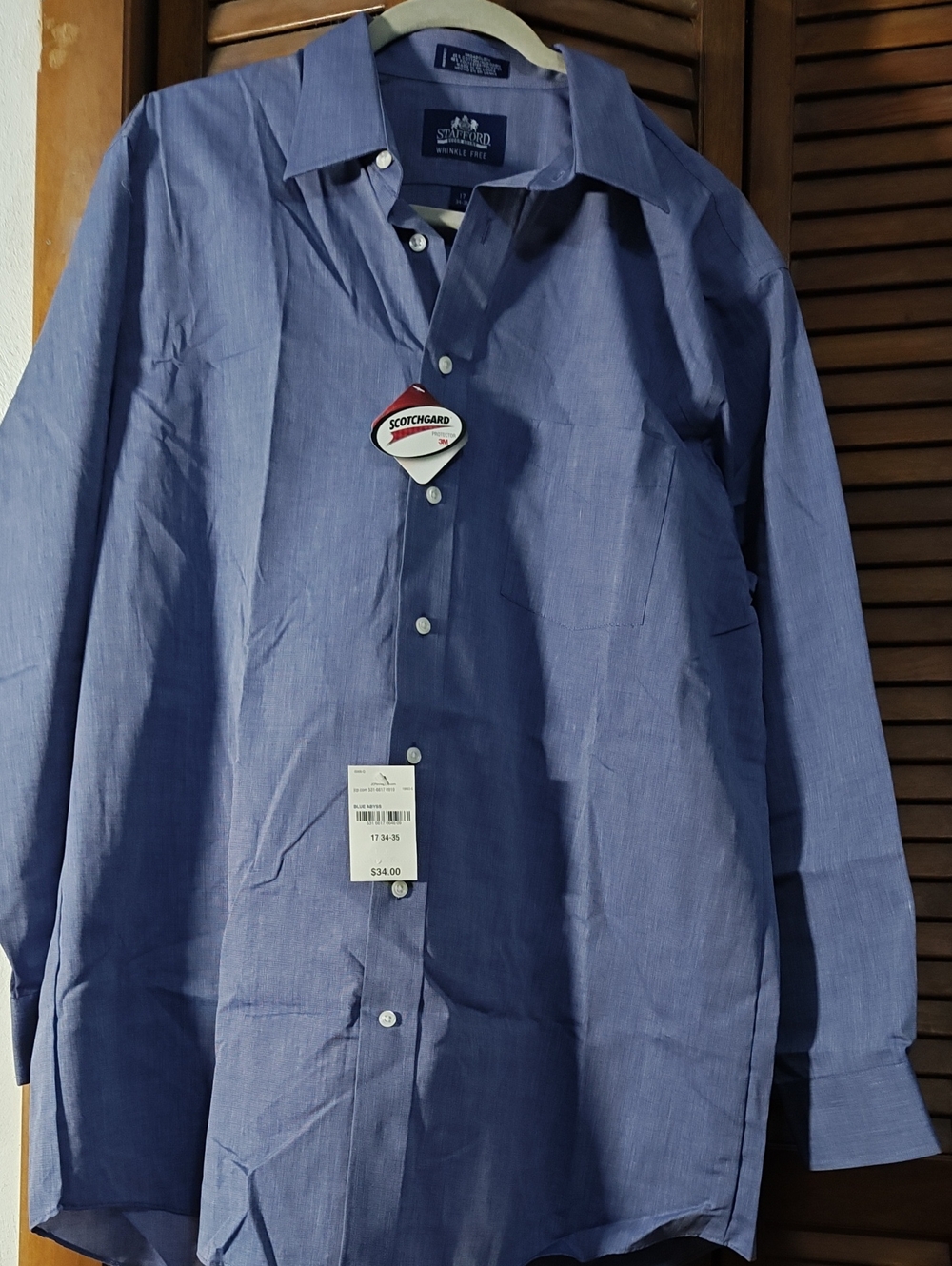 Stafford Men's Blue Dress Shirt with Point Collar